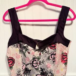 Elegant Floral Midi Dress with Black Accents